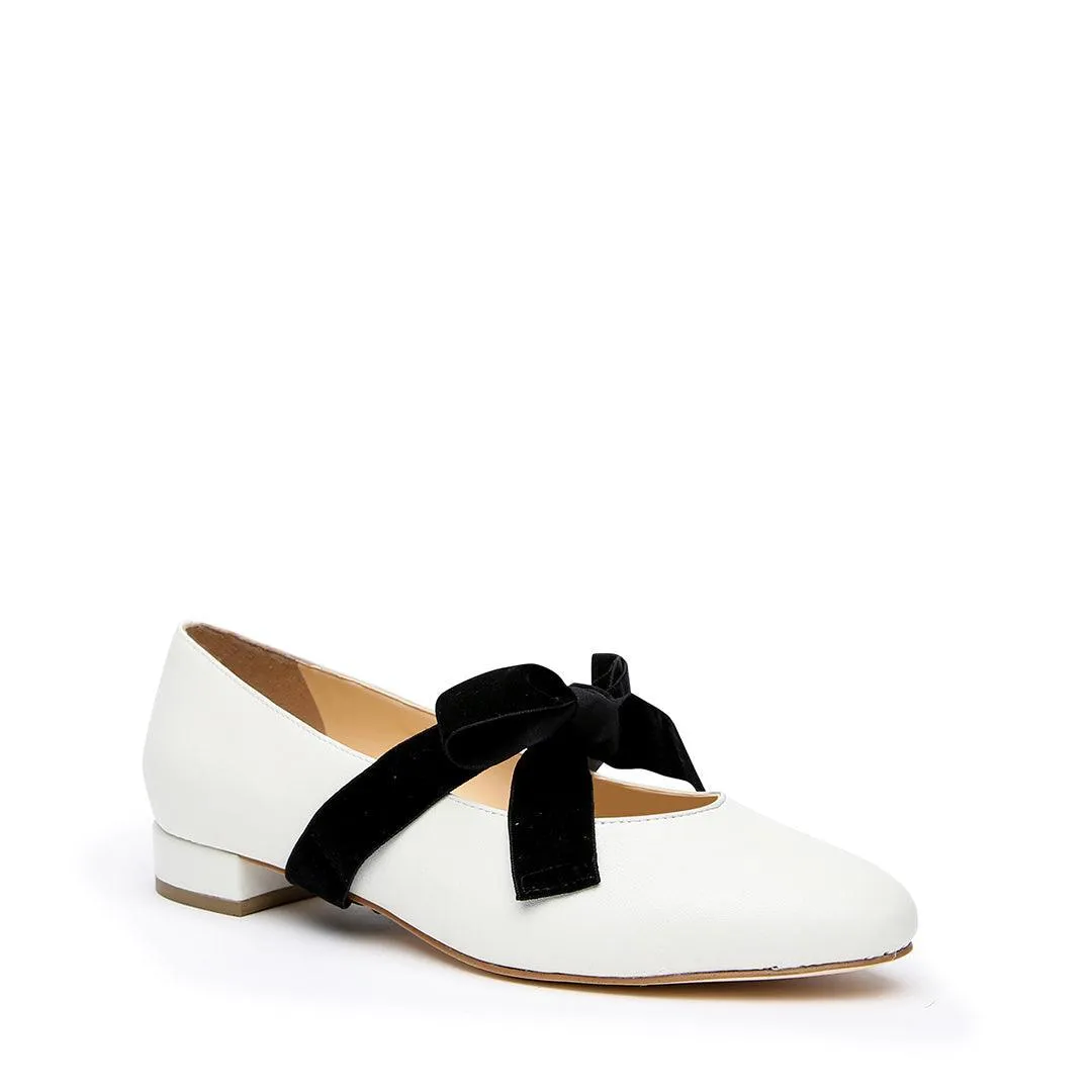 White Ballet Flat   Black Velvet Marie Strap
