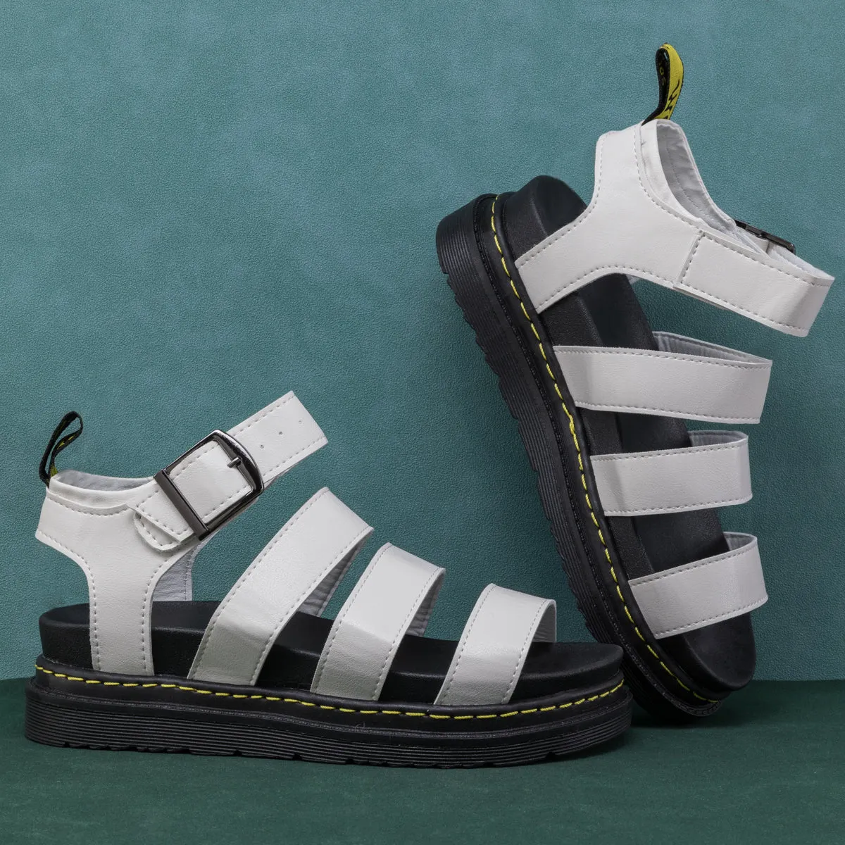 White Trip-Strap Buckled Sandal - Women