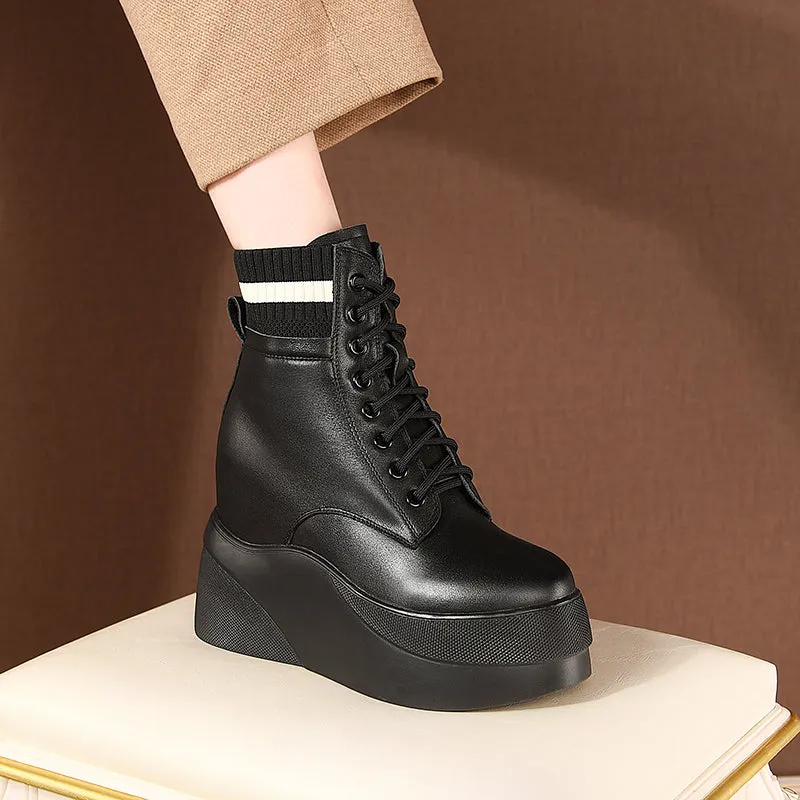 women ankle bottom thick cowhide Chelsea snow boots