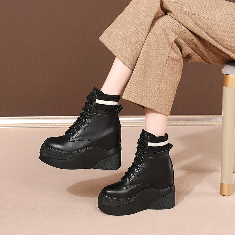 women ankle bottom thick cowhide Chelsea snow boots