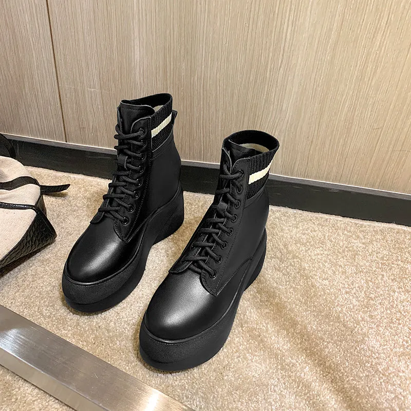women ankle bottom thick cowhide Chelsea snow boots