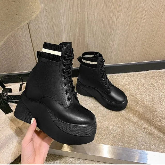 women ankle bottom thick cowhide Chelsea snow boots