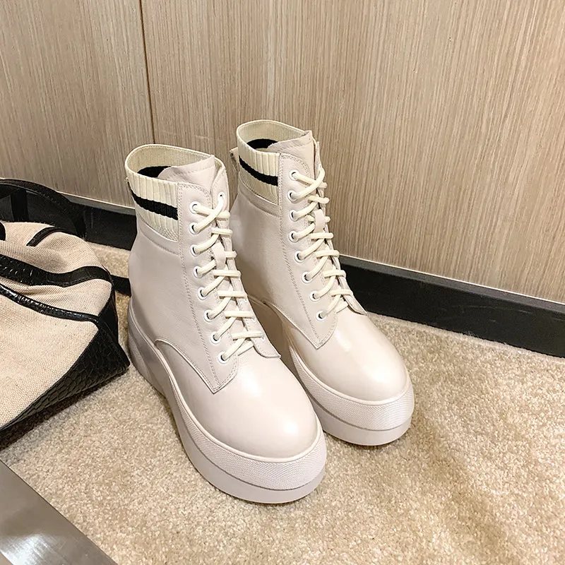women ankle bottom thick cowhide Chelsea snow boots