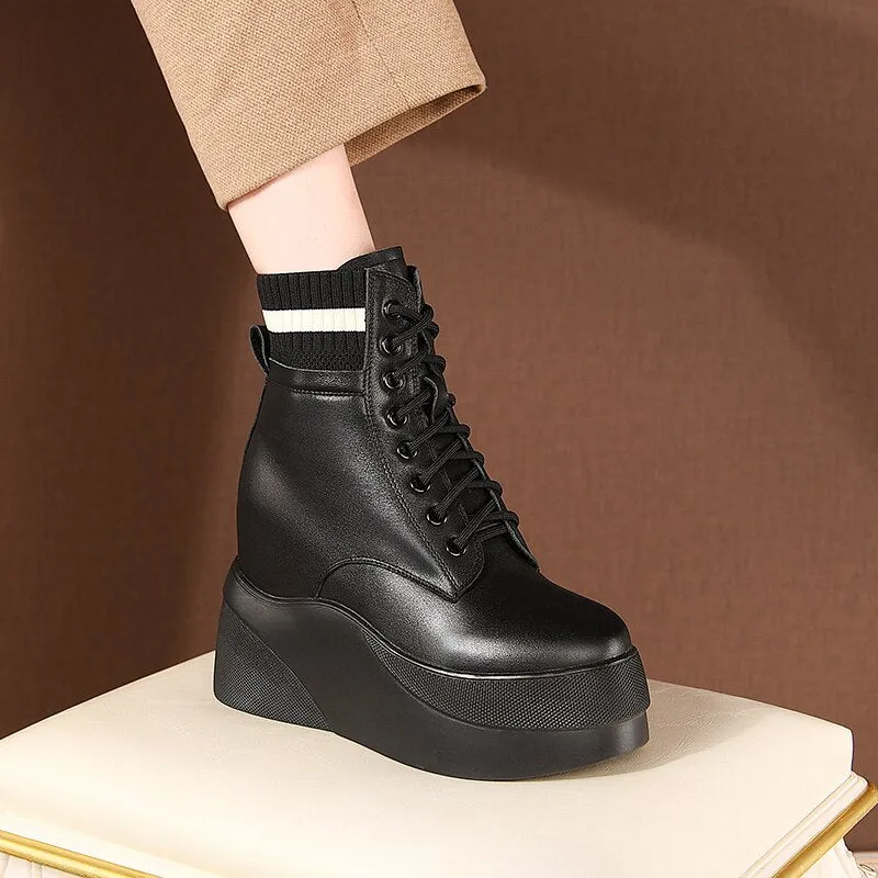 women ankle bottom thick cowhide Chelsea snow boots