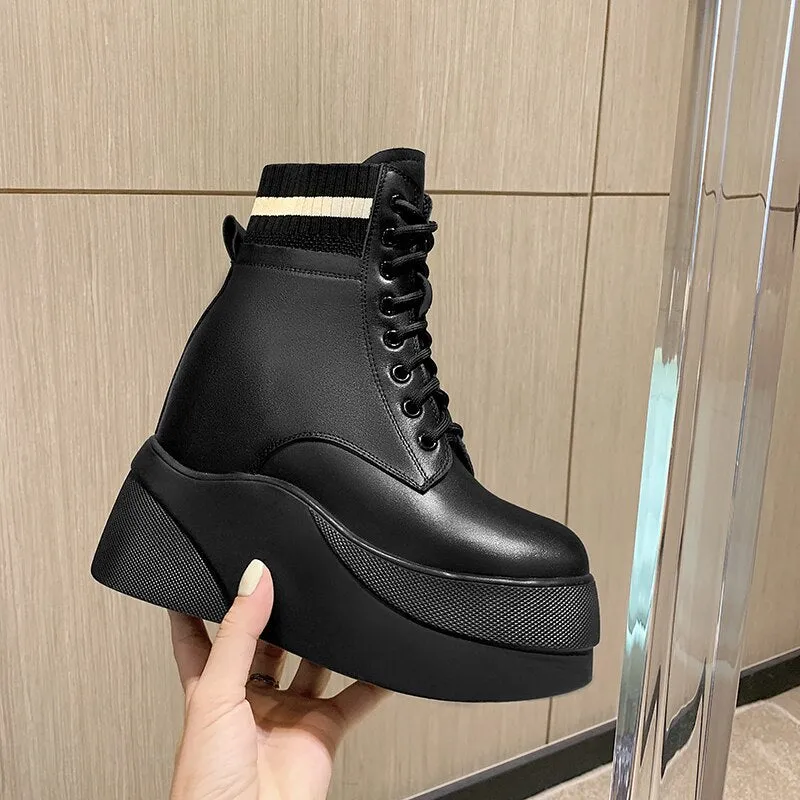 women ankle bottom thick cowhide Chelsea snow boots