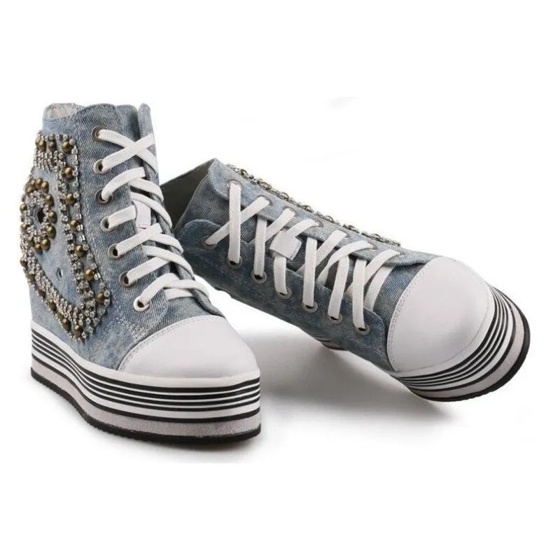 Women Height Increasing Hidden Heel Crystal Wedges Shoes
