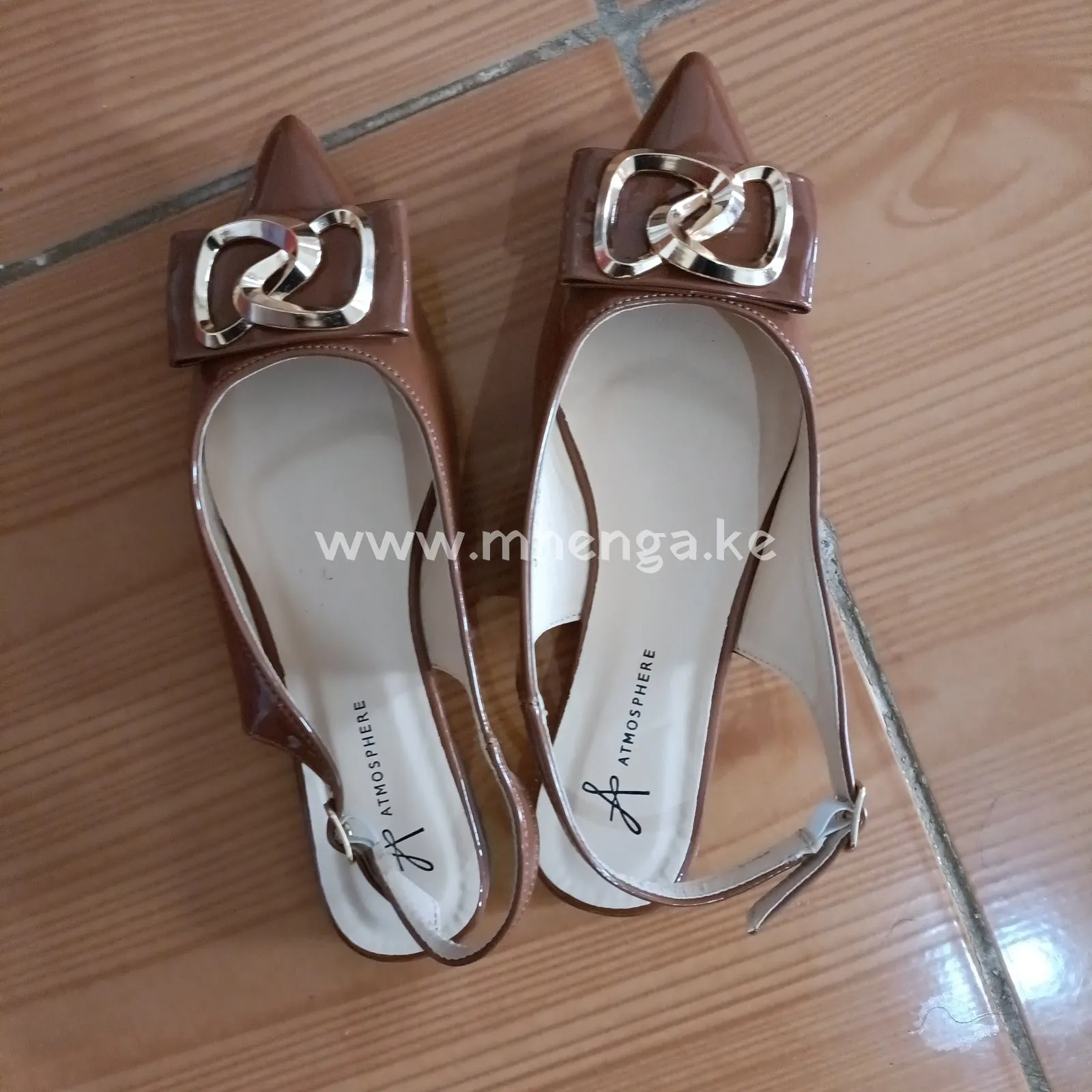 Women sling back shoes , twisted dual buckle
