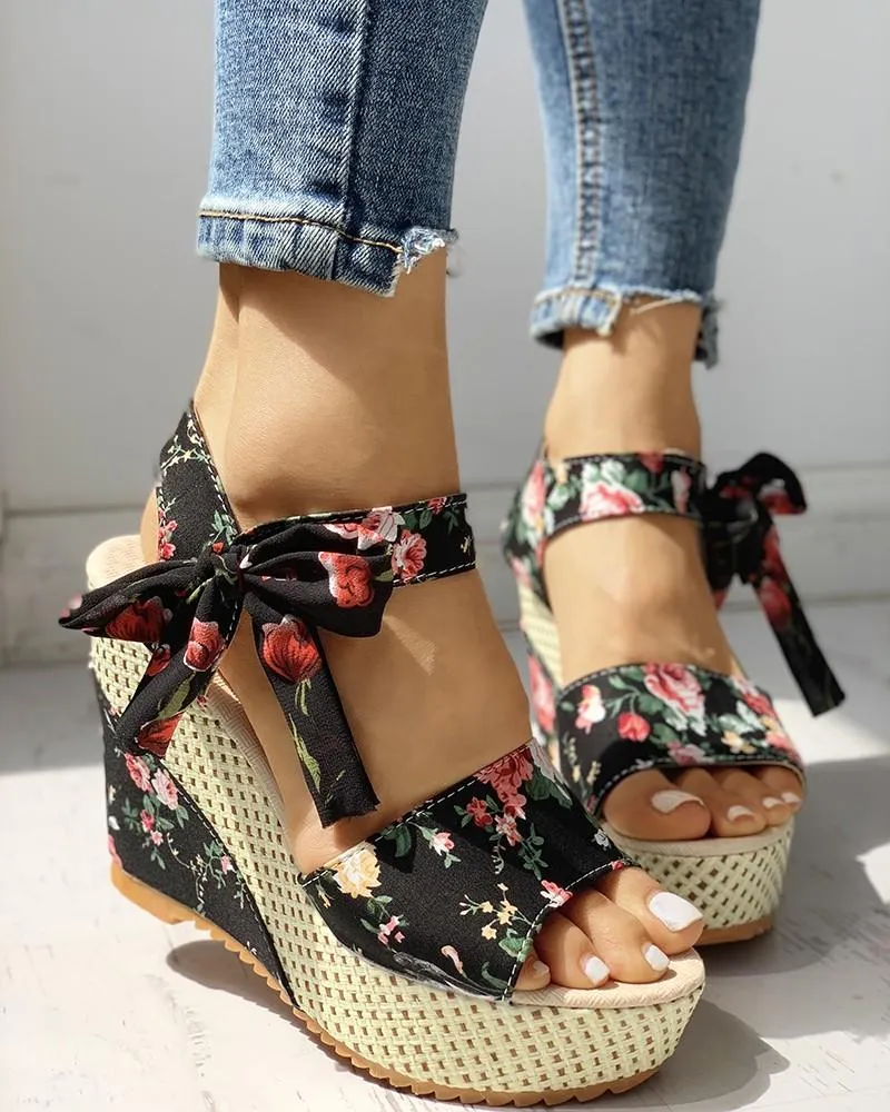 Women's Fashion Bowknot Design Wedge Sandals