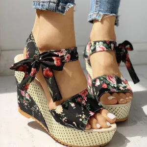 Women's Fashion Bowknot Design Wedge Sandals