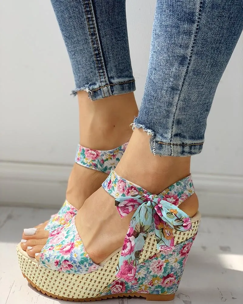 Women's Fashion Bowknot Design Wedge Sandals