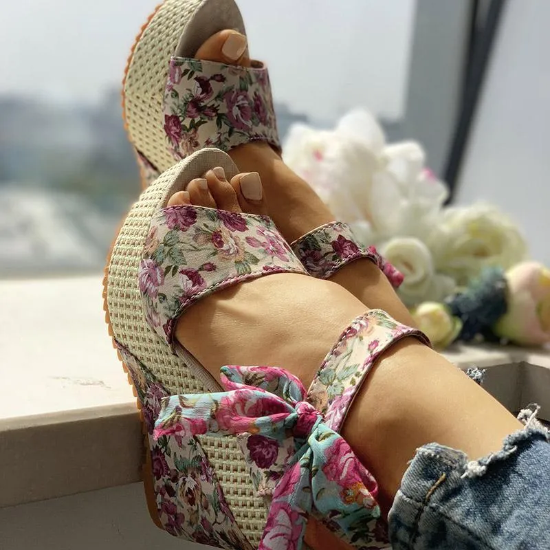 Women's Fashion Bowknot Design Wedge Sandals