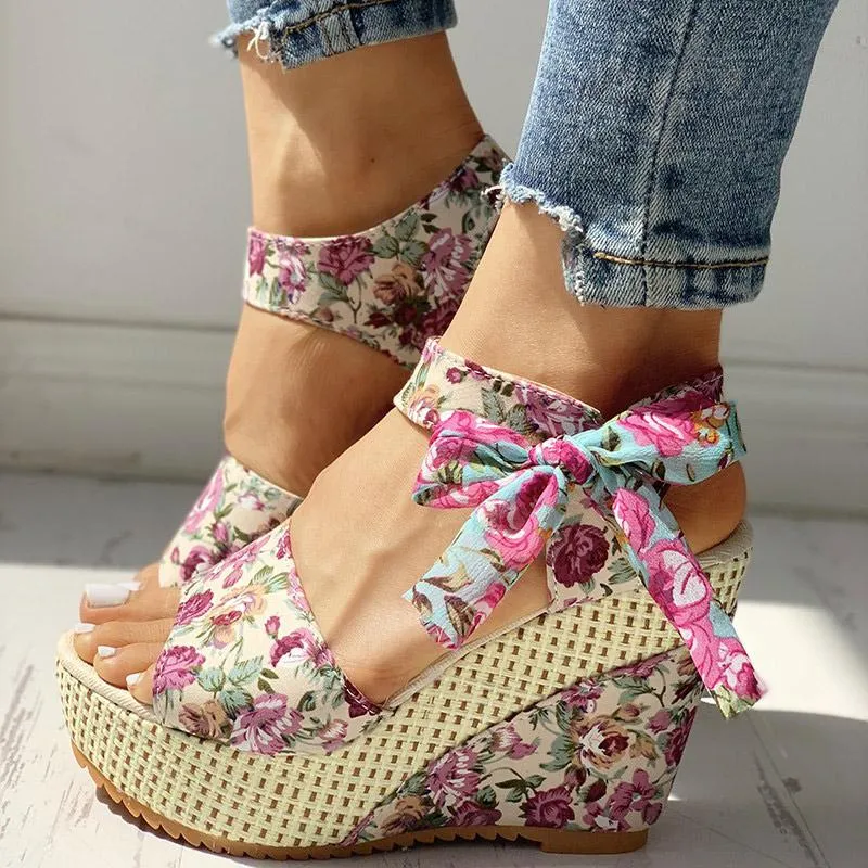 Women's Fashion Bowknot Design Wedge Sandals