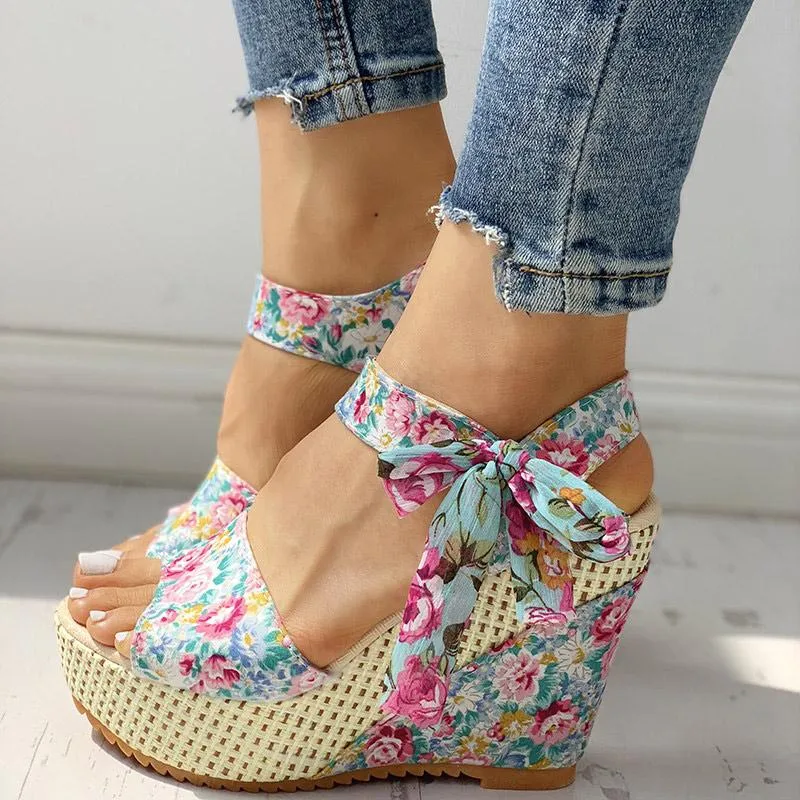 Women's Fashion Bowknot Design Wedge Sandals