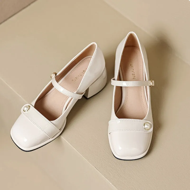 Women's High Heel Mary Jane Shoes Spring and Autumn Thick Heel Shoes