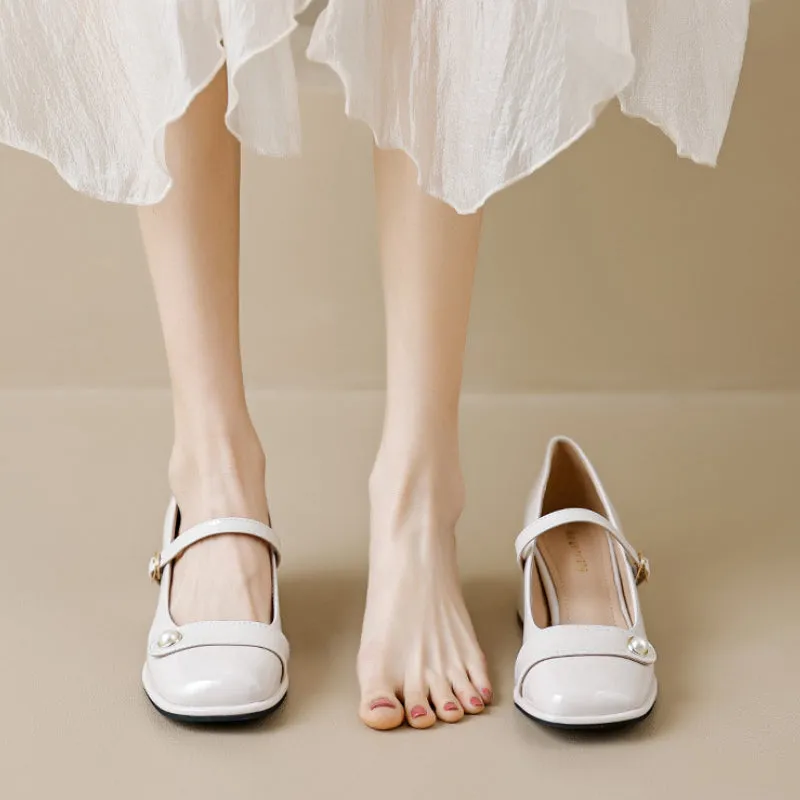 Women's High Heel Mary Jane Shoes Spring and Autumn Thick Heel Shoes