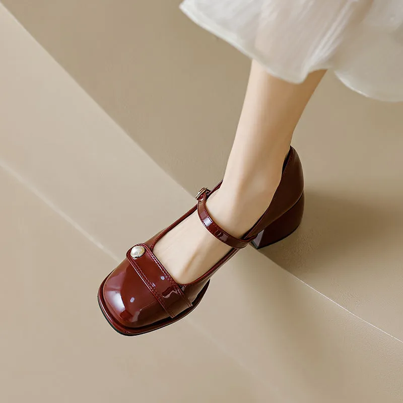 Women's High Heel Mary Jane Shoes Spring and Autumn Thick Heel Shoes