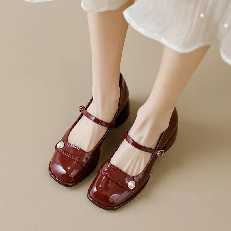 Women's High Heel Mary Jane Shoes Spring and Autumn Thick Heel Shoes