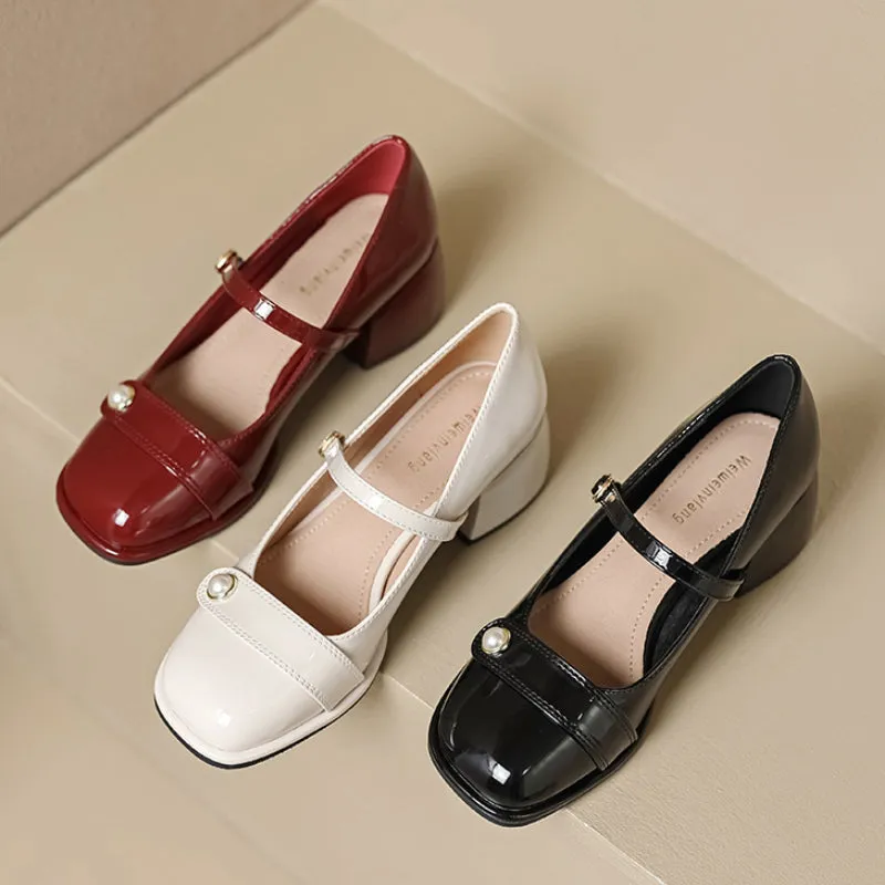 Women's High Heel Mary Jane Shoes Spring and Autumn Thick Heel Shoes