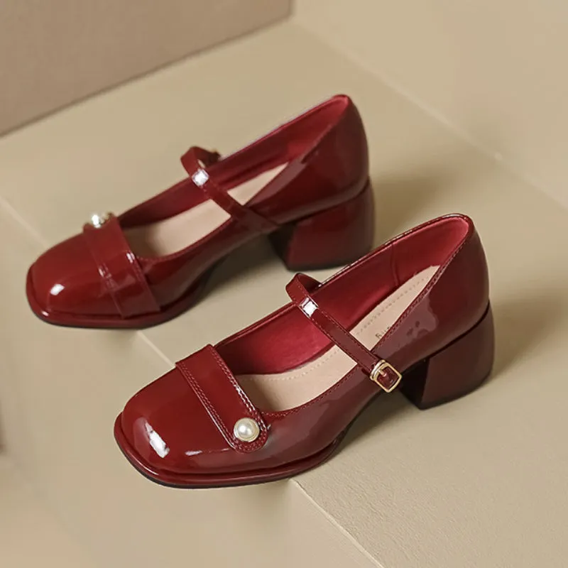 Women's High Heel Mary Jane Shoes Spring and Autumn Thick Heel Shoes