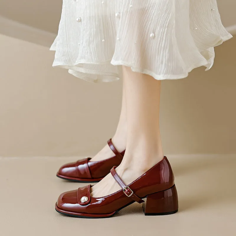 Women's High Heel Mary Jane Shoes Spring and Autumn Thick Heel Shoes