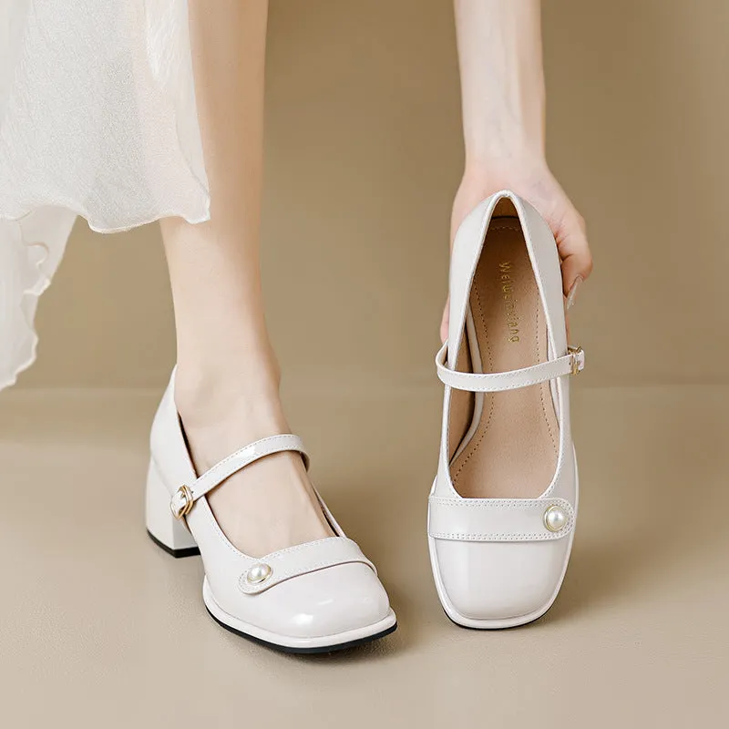 Women's High Heel Mary Jane Shoes Spring and Autumn Thick Heel Shoes