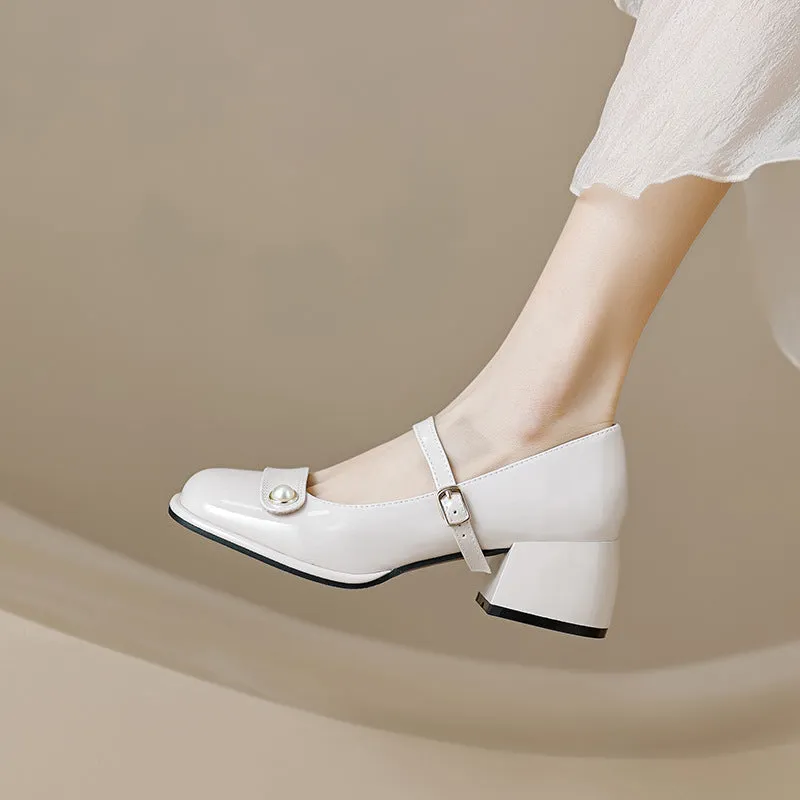 Women's High Heel Mary Jane Shoes Spring and Autumn Thick Heel Shoes