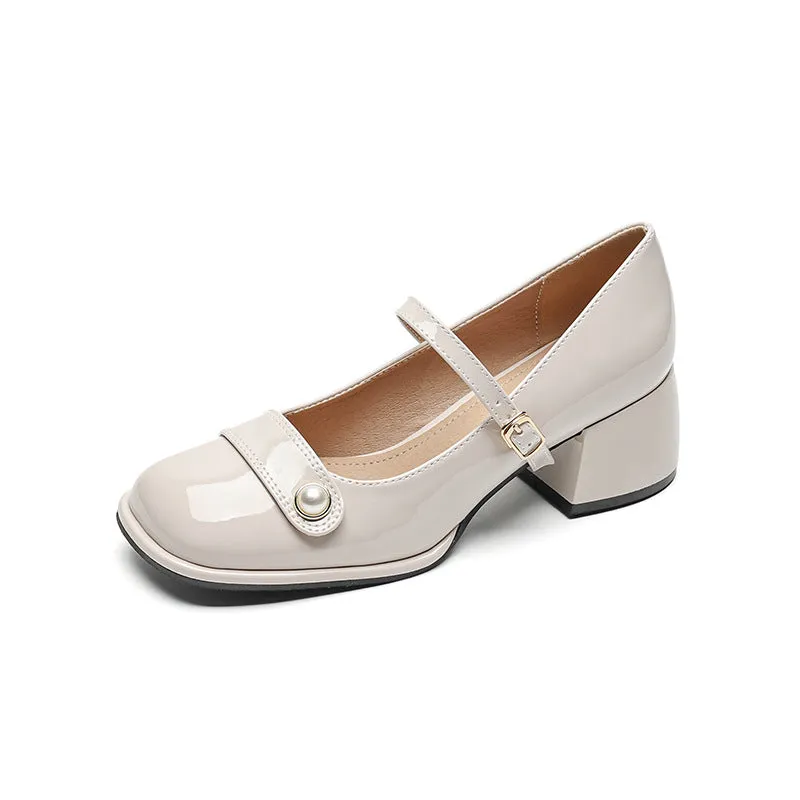 Women's High Heel Mary Jane Shoes Spring and Autumn Thick Heel Shoes