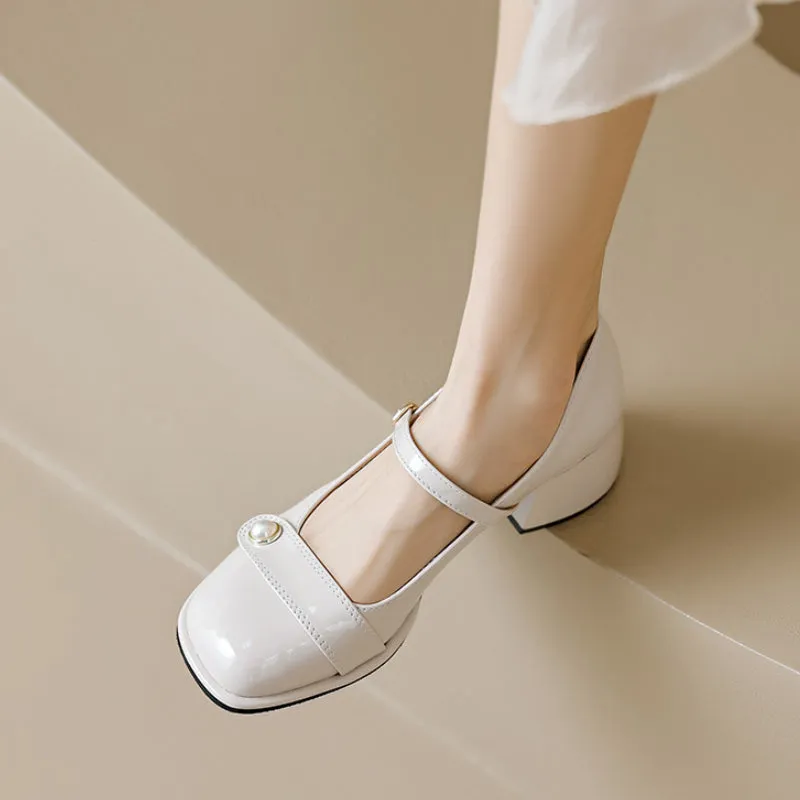 Women's High Heel Mary Jane Shoes Spring and Autumn Thick Heel Shoes