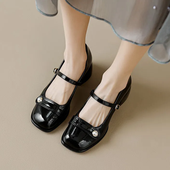 Women's High Heel Mary Jane Shoes Spring and Autumn Thick Heel Shoes