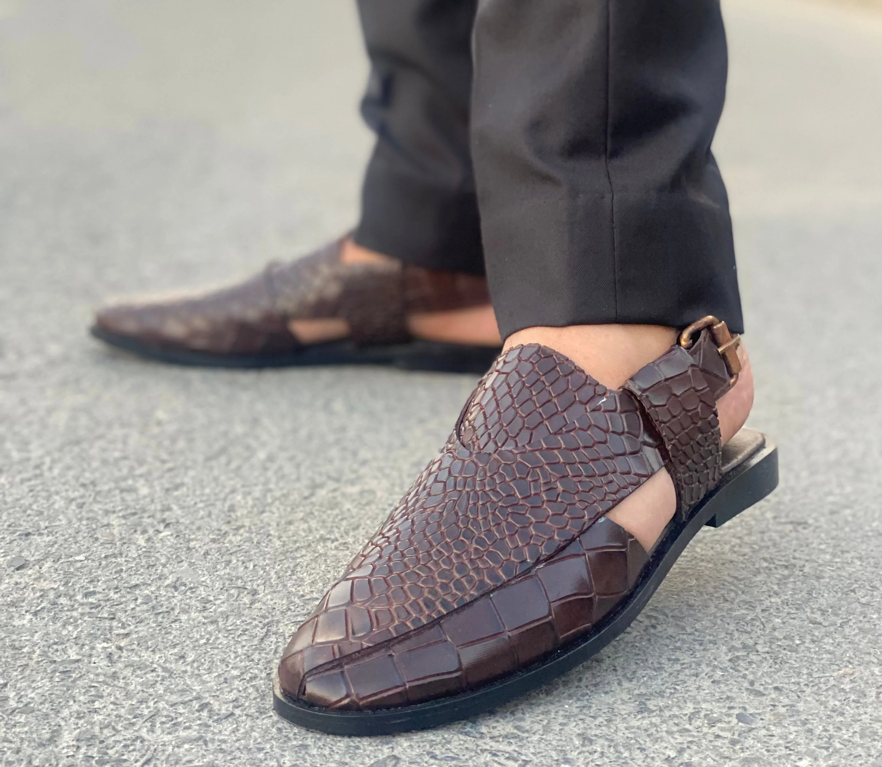 WS Pure leather Handmade Embosed Peshawari Chappal 00693