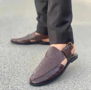 WS Pure leather Handmade Embosed Peshawari Chappal 00693