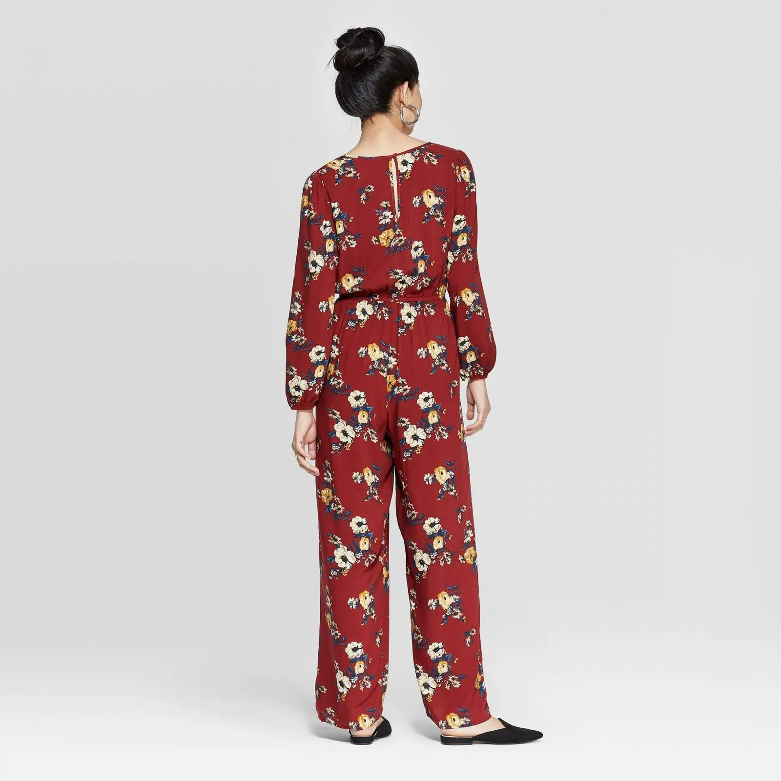Xhilaration Women's Floral Print Long Sleeve Deep V-Neck Wrap Jumpsuit