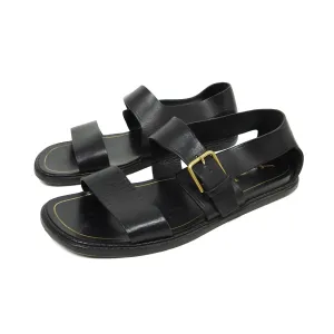 Yves Saint Laurent Rive Gauche Black Flat Leather Sandal Size 42