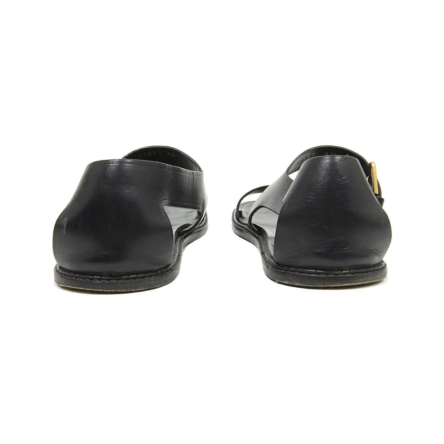 Yves Saint Laurent Rive Gauche Black Flat Leather Sandal Size 42