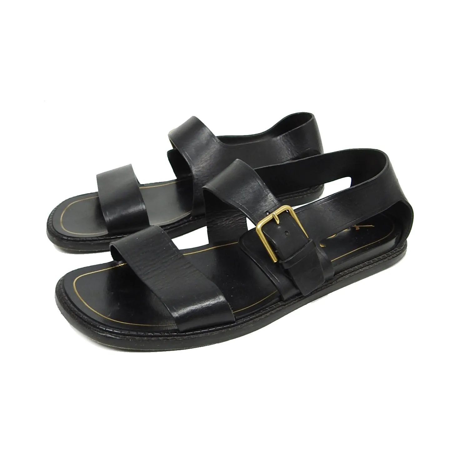 Yves Saint Laurent Rive Gauche Black Flat Leather Sandal Size 42