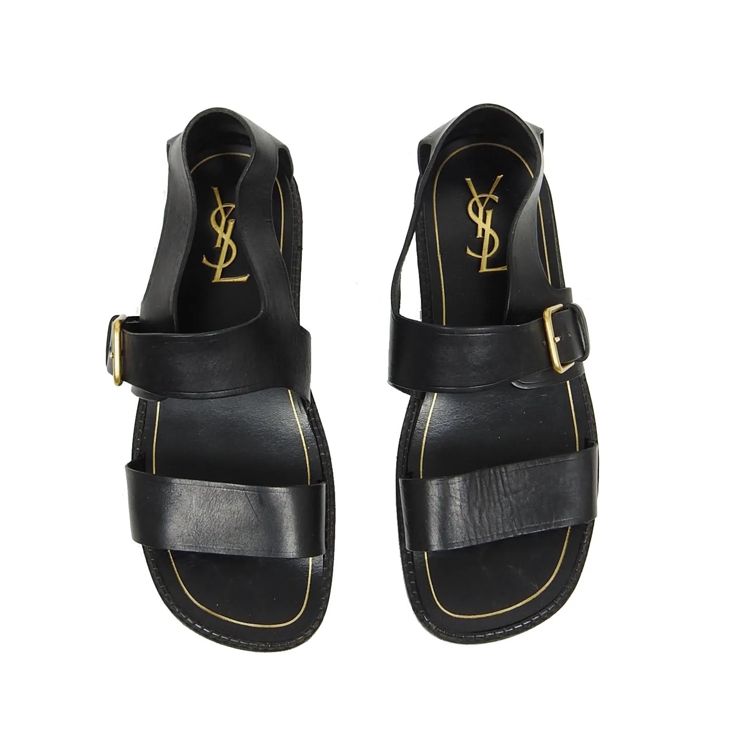 Yves Saint Laurent Rive Gauche Black Flat Leather Sandal Size 42