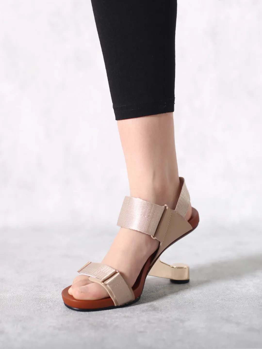 Zayla Gold Elevator Open Toe Strap High Heel Sandals